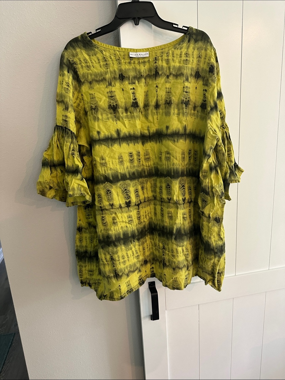 bryn Walker Yellow and Black Tie-Dye Ruffle Sleeve Tunic